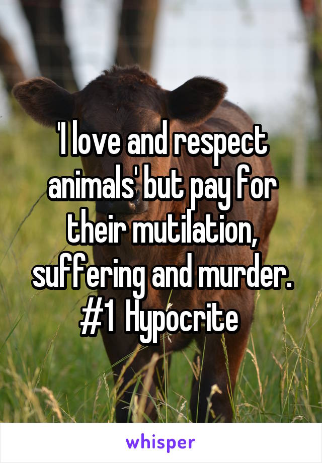 'I love and respect animals' but pay for their mutilation, suffering and murder.
#1  Hypocrite 