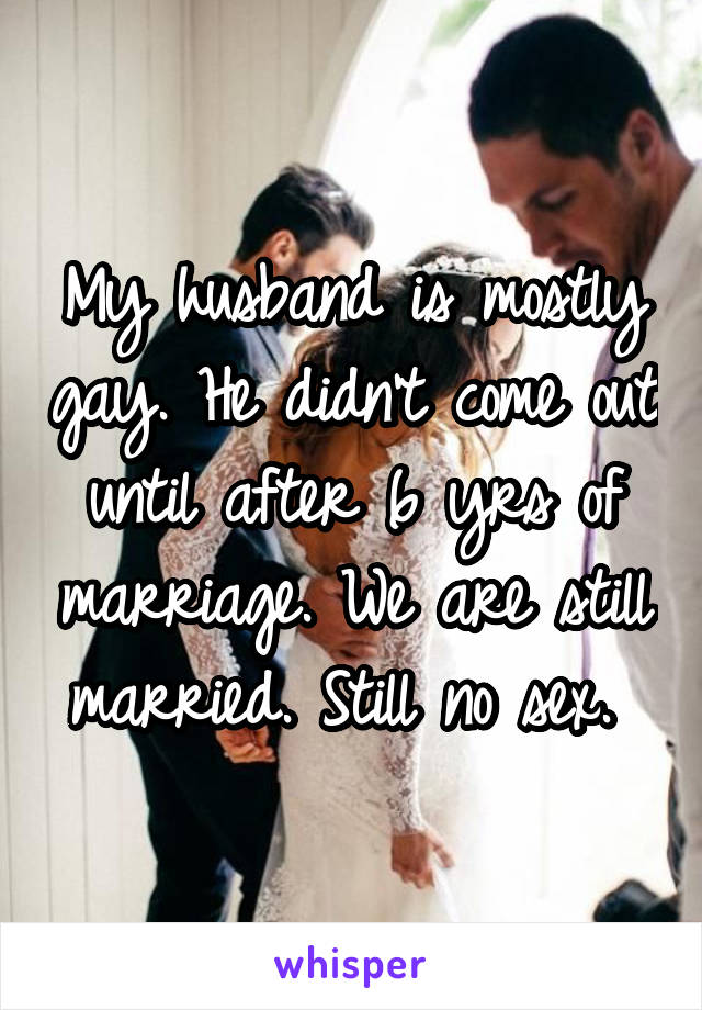 My husband is mostly gay. He didn't come out until after 6 yrs of marriage. We are still married. Still no sex. 