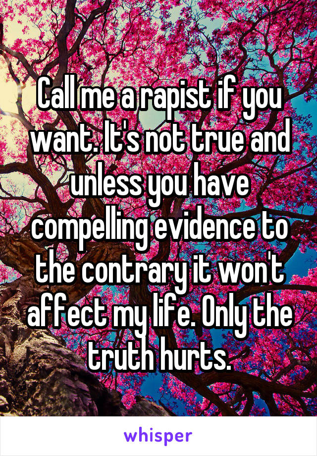 Call me a rapist if you want. It's not true and unless you have compelling evidence to the contrary it won't affect my life. Only the truth hurts.