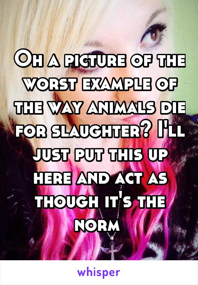 Oh a picture of the worst example of the way animals die for slaughter? I'll just put this up here and act as though it's the norm 