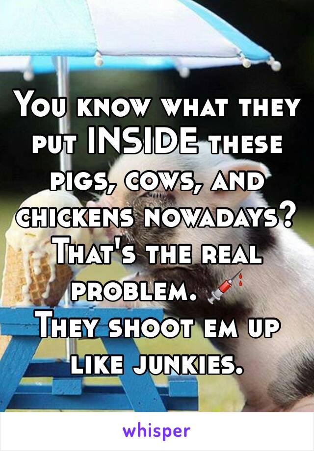 You know what they put INSIDE these pigs, cows, and chickens nowadays? That's the real problem. 💉
They shoot em up like junkies.