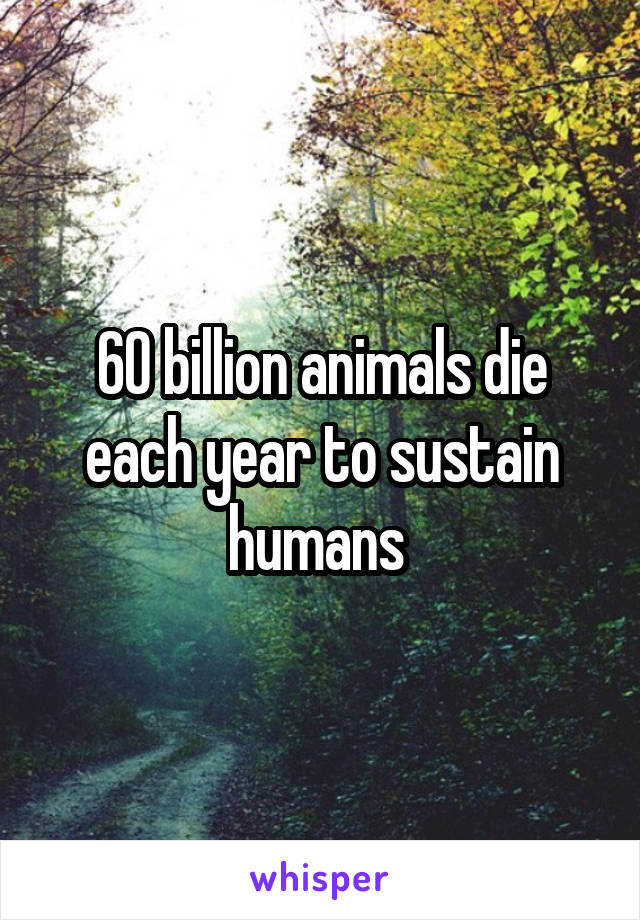 60 billion animals die each year to sustain humans 