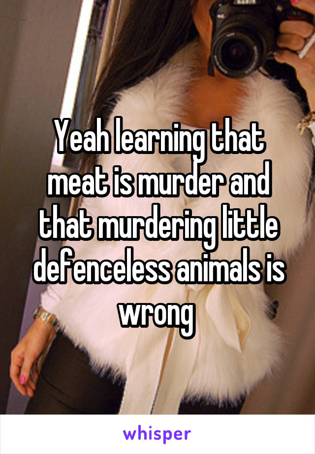 Yeah learning that meat is murder and that murdering little defenceless animals is wrong 