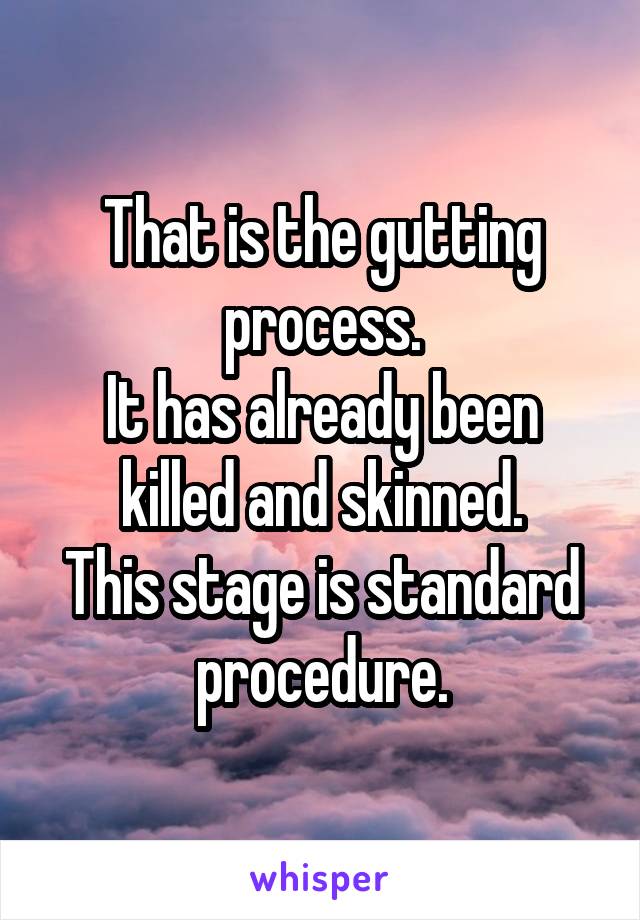 That is the gutting process.
It has already been killed and skinned.
This stage is standard procedure.