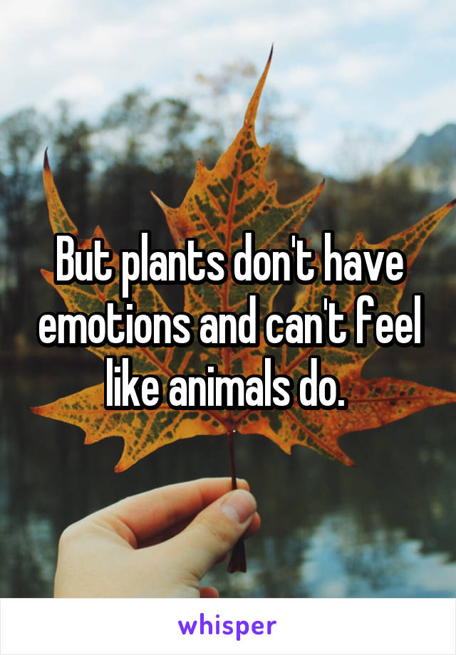 But plants don't have emotions and can't feel like animals do. 