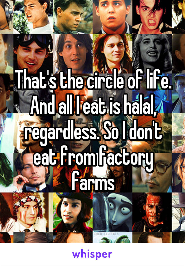 That's the circle of life. And all I eat is halal, regardless. So I don't eat from factory farms