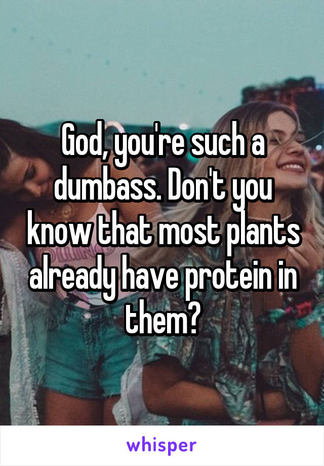 God, you're such a dumbass. Don't you know that most plants already have protein in them?