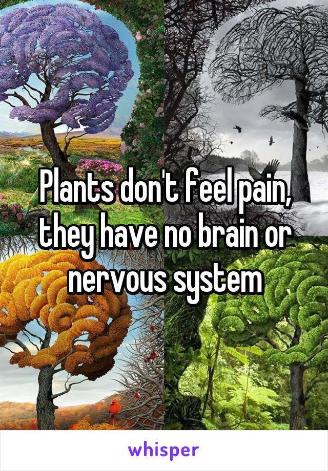 Plants don't feel pain, they have no brain or nervous system