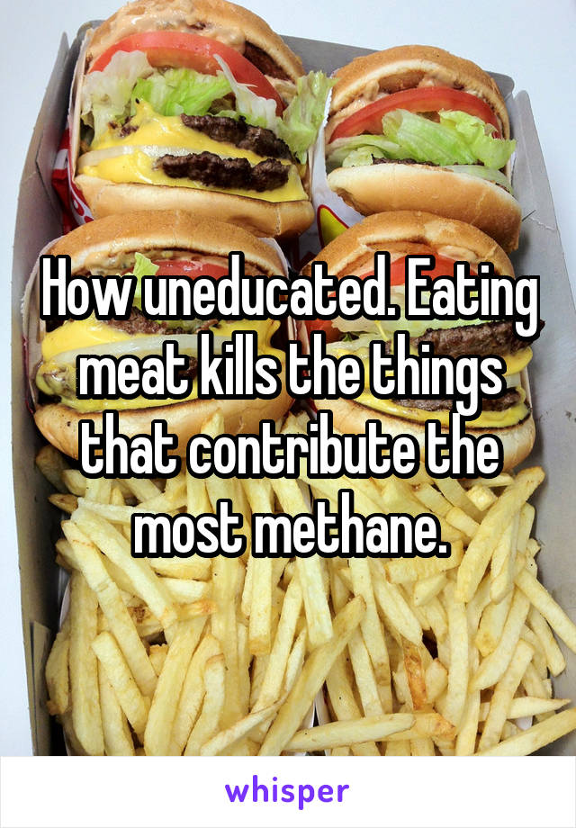 How uneducated. Eating meat kills the things that contribute the most methane.