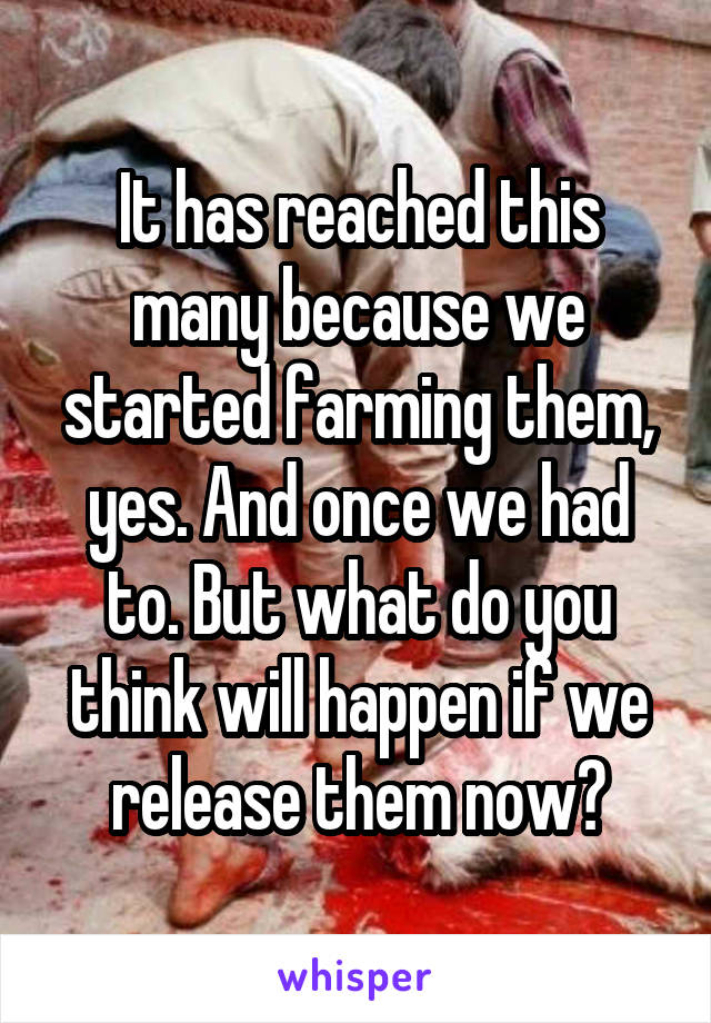 It has reached this many because we started farming them, yes. And once we had to. But what do you think will happen if we release them now?