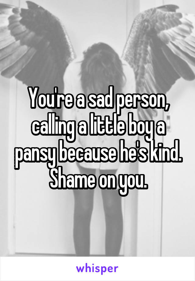 You're a sad person, calling a little boy a pansy because he's kind.
Shame on you.