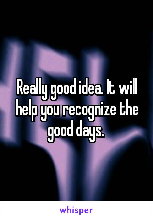 Really good idea. It will help you recognize the good days. 