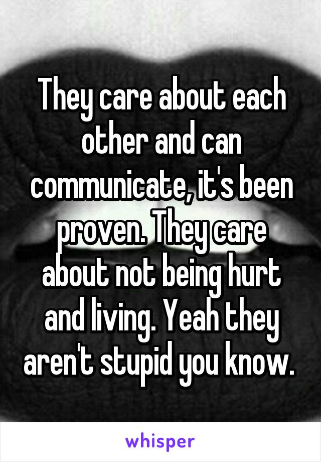 They care about each other and can communicate, it's been proven. They care about not being hurt and living. Yeah they aren't stupid you know. 