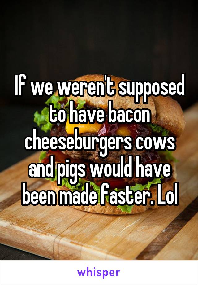 If we weren't supposed to have bacon cheeseburgers cows and pigs would have been made faster. Lol