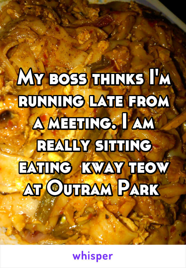 My boss thinks I'm running late from a meeting. I am really sitting eating  kway teow at Outram Park 