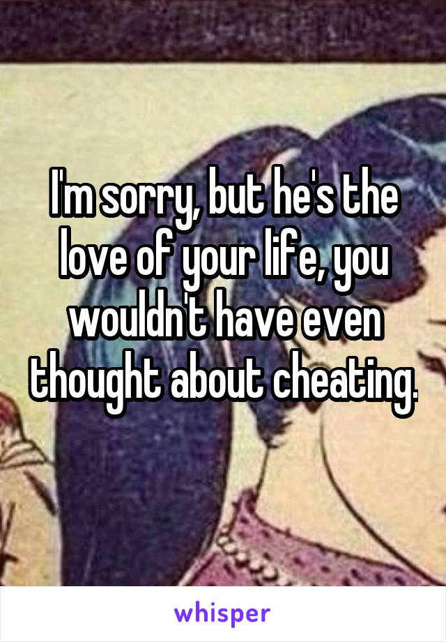 I'm sorry, but he's the love of your life, you wouldn't have even thought about cheating. 