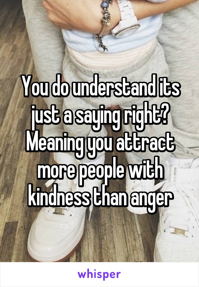 You do understand its just a saying right? Meaning you attract more people with kindness than anger