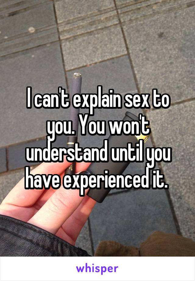 I can't explain sex to you. You won't understand until you have experienced it. 