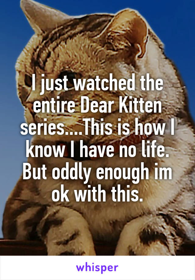 I just watched the entire Dear Kitten series....This is how I know I have no life. But oddly enough im ok with this.