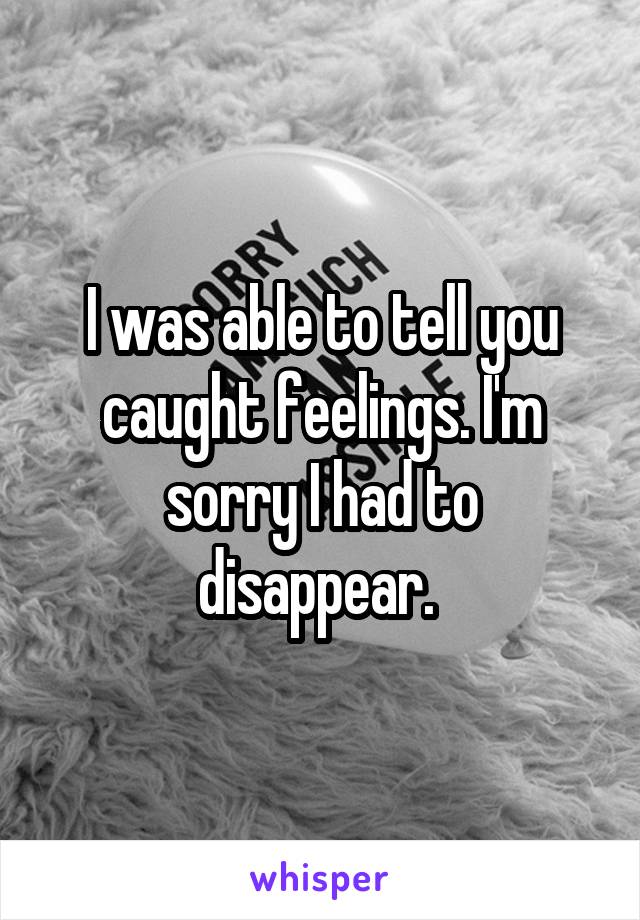 I was able to tell you caught feelings. I'm sorry I had to disappear. 