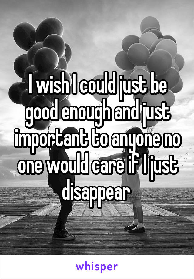 I wish I could just be good enough and just important to anyone no one would care if I just disappear 