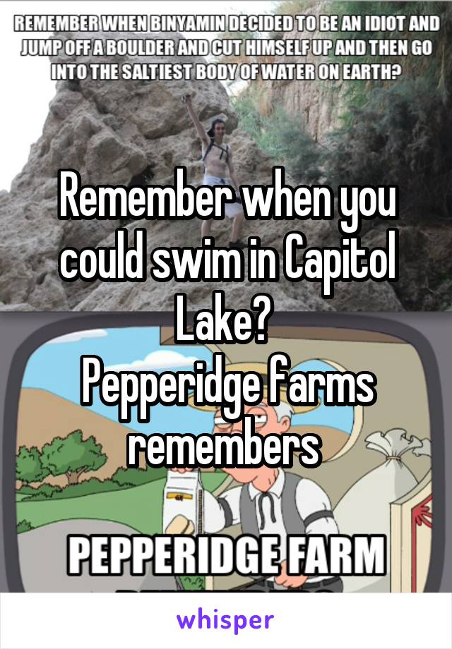 Remember when you could swim in Capitol Lake? 
Pepperidge farms remembers 