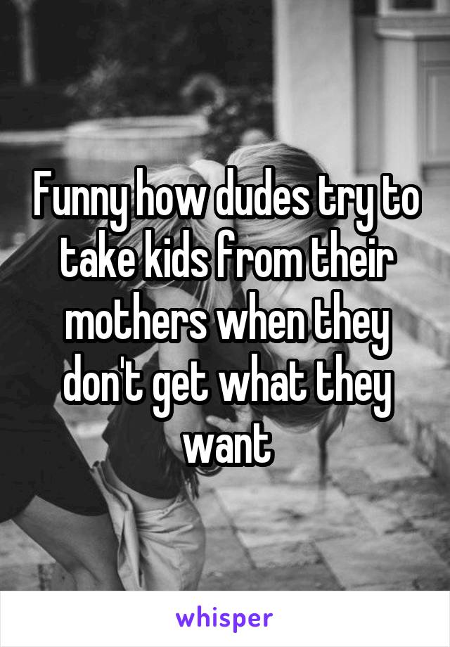 Funny how dudes try to take kids from their mothers when they don't get what they want