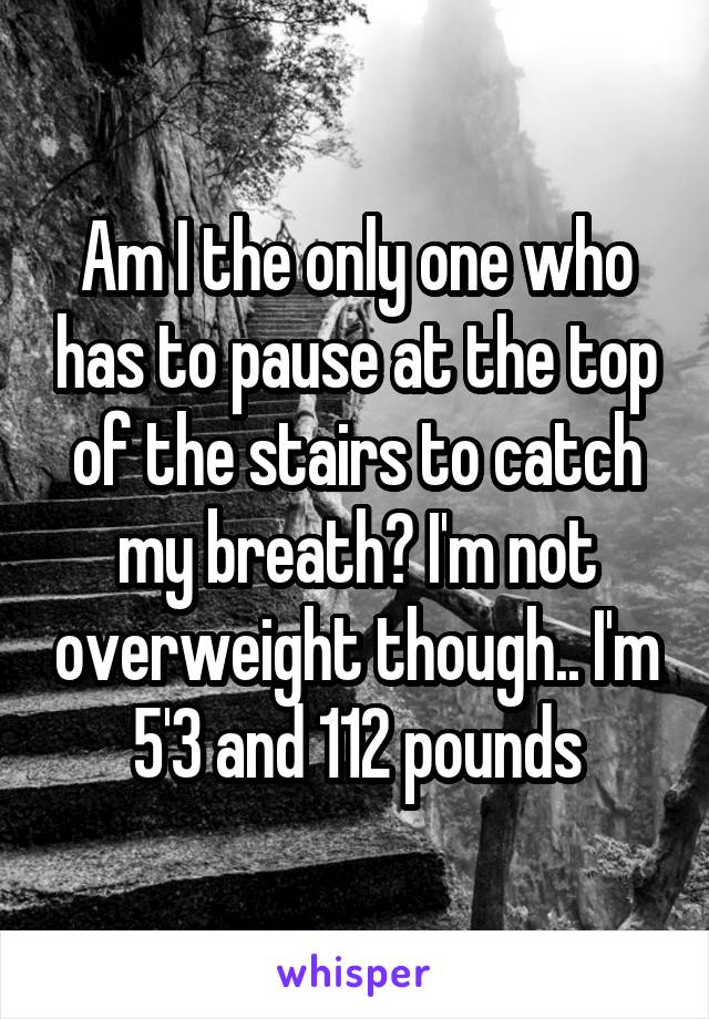 Am I the only one who has to pause at the top of the stairs to catch my breath? I'm not overweight though.. I'm 5'3 and 112 pounds