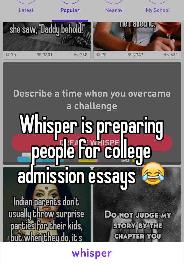 Whisper is preparing people for college admission essays 😂