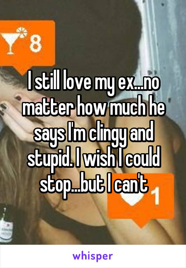 I still love my ex...no matter how much he says I'm clingy and stupid. I wish I could stop...but I can't