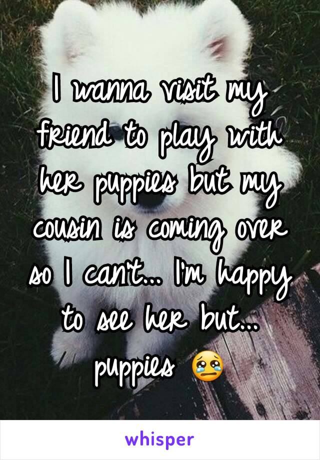 I wanna visit my friend to play with her puppies but my cousin is coming over so I can't... I'm happy to see her but... puppies 😢