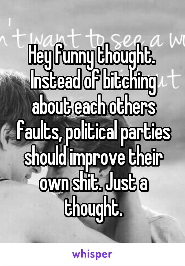 Hey funny thought. 
Instead of bitching about each others faults, political parties should improve their own shit. Just a thought.