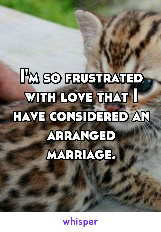 I'm so frustrated with love that I have considered an arranged marriage.