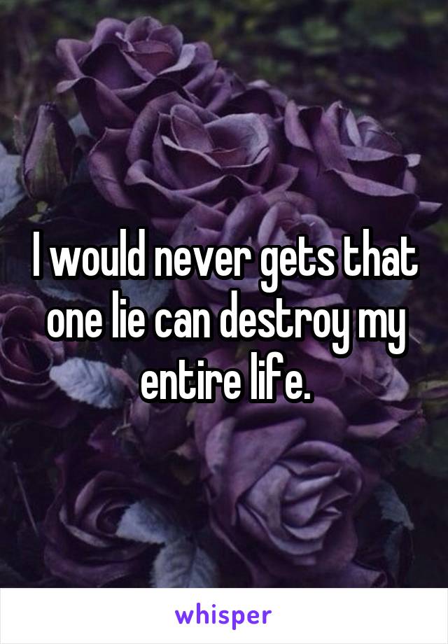 I would never gets that one lie can destroy my entire life.