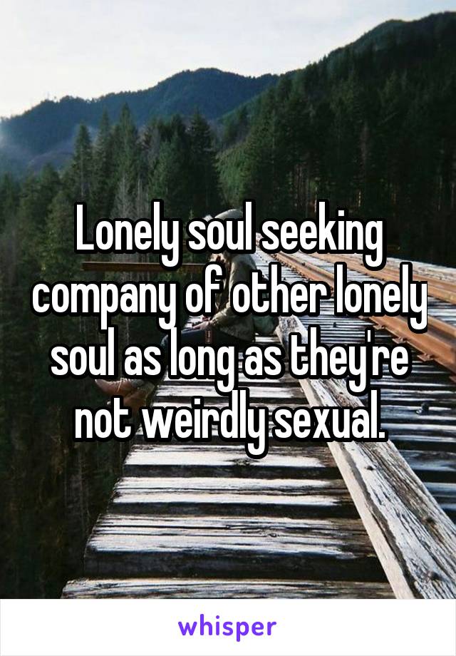 Lonely soul seeking company of other lonely soul as long as they're not weirdly sexual.