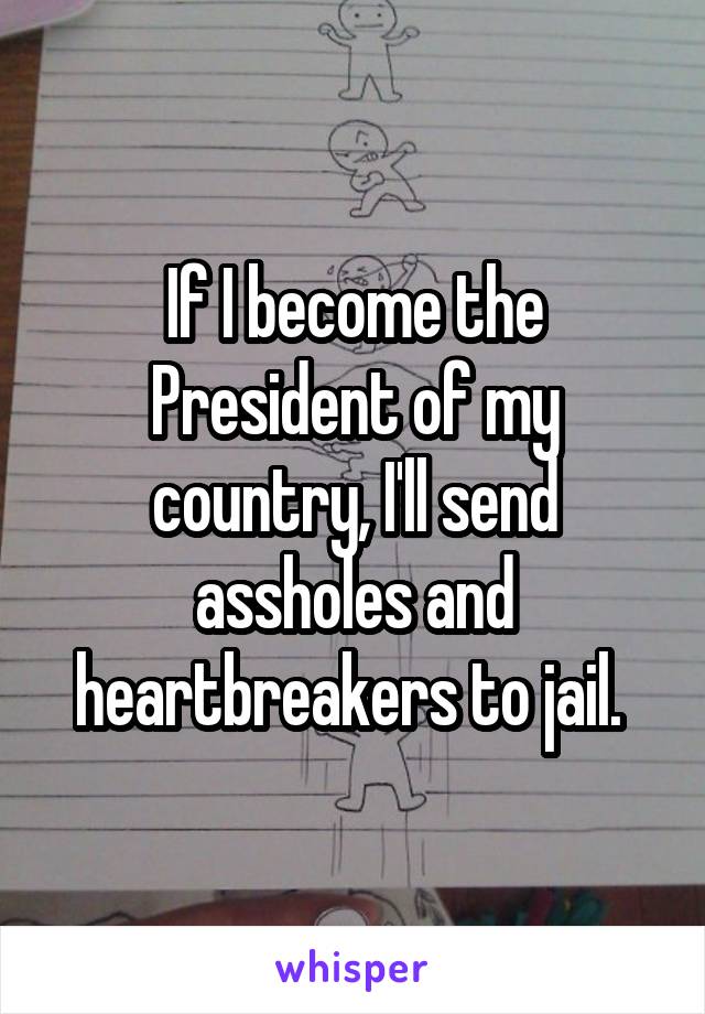 If I become the President of my country, I'll send assholes and heartbreakers to jail. 