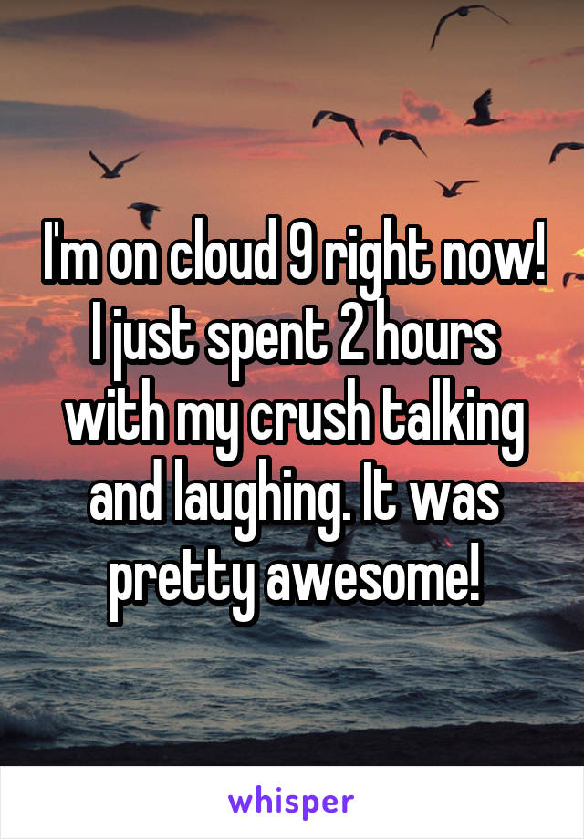 I'm on cloud 9 right now! I just spent 2 hours with my crush talking and laughing. It was pretty awesome!