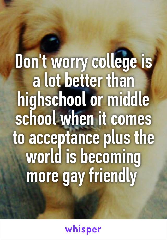 Don't worry college is a lot better than highschool or middle school when it comes to acceptance plus the world is becoming more gay friendly 