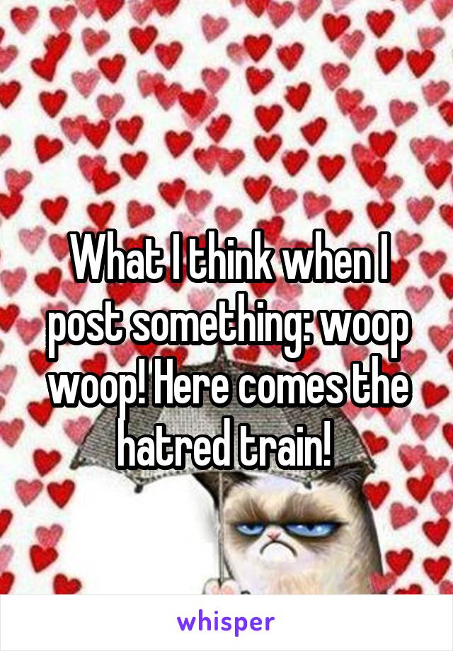 
What I think when I post something: woop woop! Here comes the hatred train! 