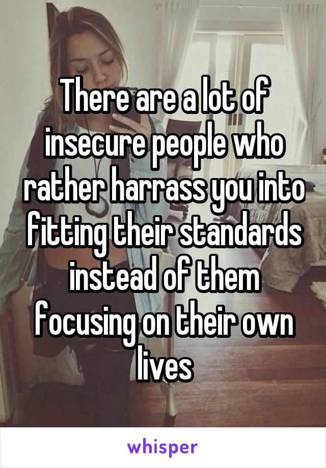 There are a lot of insecure people who rather harrass you into fitting their standards instead of them focusing on their own lives