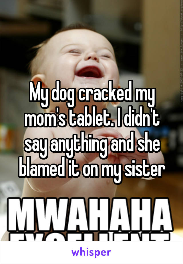 My dog cracked my mom's tablet. I didn't say anything and she blamed it on my sister