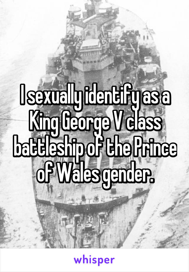 I sexually identify as a King George V class battleship of the Prince of Wales gender.