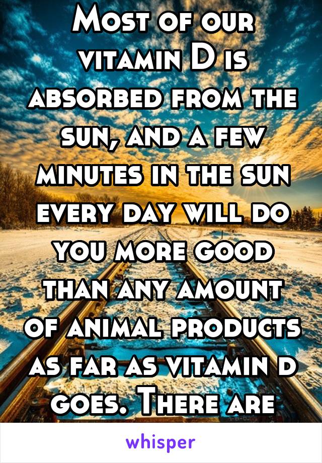 Most of our vitamin D is absorbed from the sun, and a few minutes in the sun every day will do you more good than any amount of animal products as far as vitamin d goes. There are also supplements. 