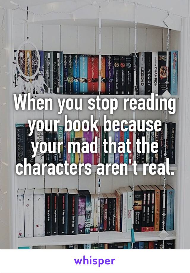 When you stop reading your book because your mad that the characters aren't real.