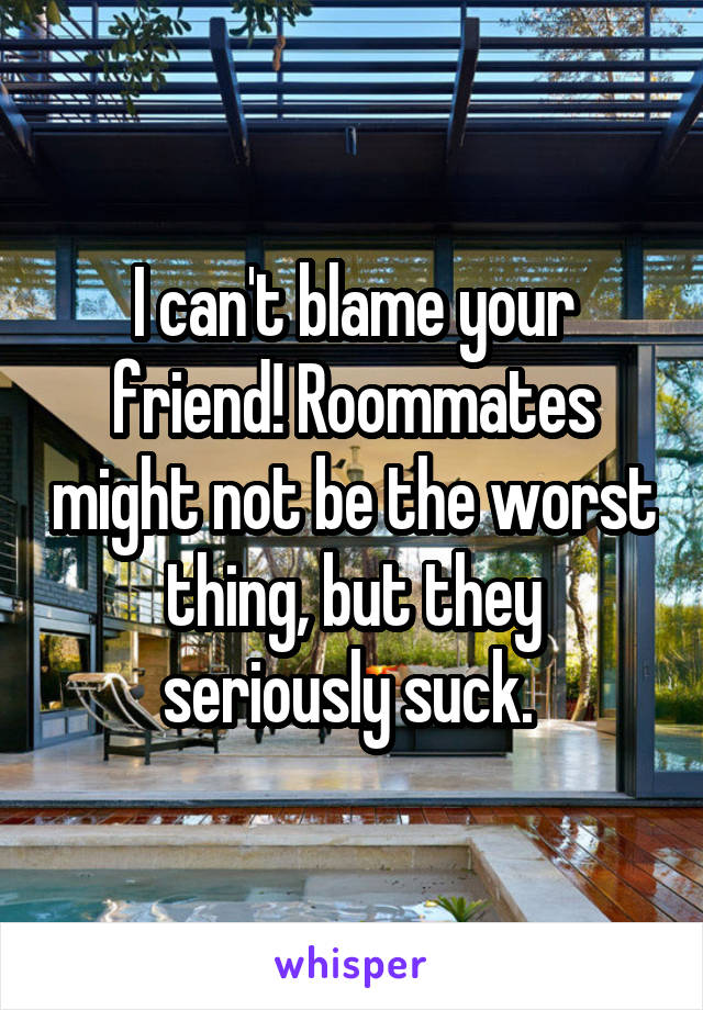 I can't blame your friend! Roommates might not be the worst thing, but they seriously suck. 