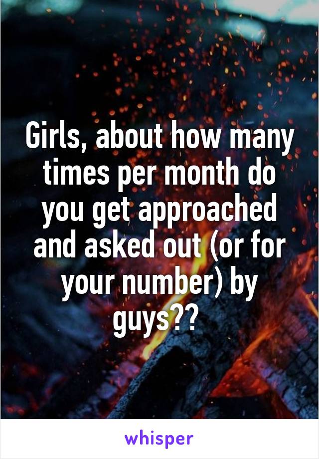 Girls, about how many times per month do you get approached and asked out (or for your number) by guys?? 