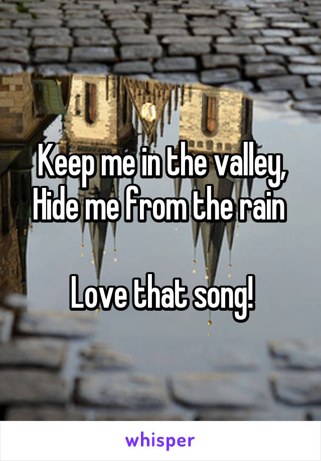 Keep me in the valley,
Hide me from the rain 

Love that song!