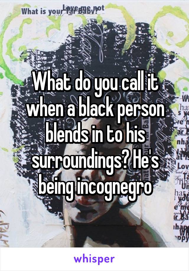 What do you call it when a black person blends in to his surroundings? He's being incognegro