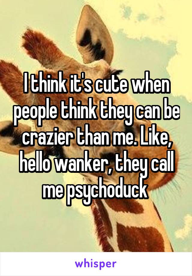 I think it's cute when people think they can be crazier than me. Like, hello wanker, they call me psychoduck 