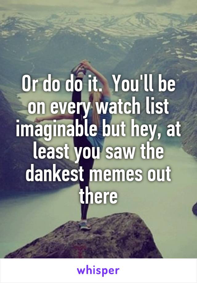 Or do do it.  You'll be on every watch list imaginable but hey, at least you saw the dankest memes out there